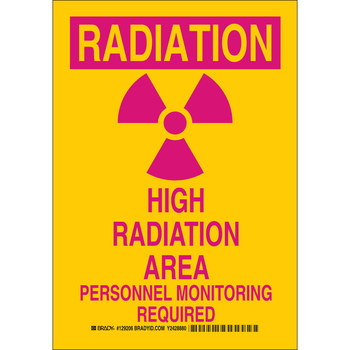 Picture of Brady B-401 Polystyrene Rectangle Yellow English Radiation Hazard Sign part number 129208 (Main product image)