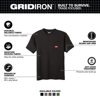 Milwaukee GRIDIRON T-Shirt 605B-L - Size Large - Black - 78864