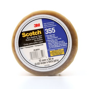 3M Scotch 355 Clear Box Sealing Tape - 72 mm Width x 50 m Length - 3.4 mil Thick - 68751