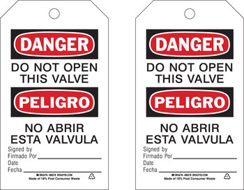 Picture of Brady Black / Red on White Metal Grommet, Self-Laminating, Write-On Polyester 86578 Equipment Safety Tag (Main product image)