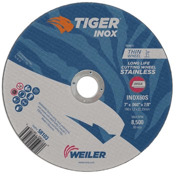 Weiler Tiger Inox Cutting Wheel 58103 - Type 1 - Straight Wheel - 7 in - 60 - S
