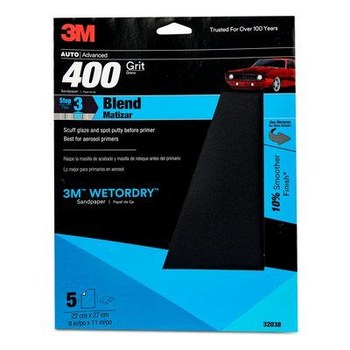 3M Wetordry Sandpaper 32038 - 9 in x 11 in - Aluminum Oxide - 400 - Extra Fine