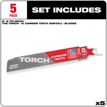 Milwaukee SAWZALL TORCH Reciprocating Saw Blade 48-00-5501 - 8 TPI - 1 in Width x 0.05 in Thick - Carbide
