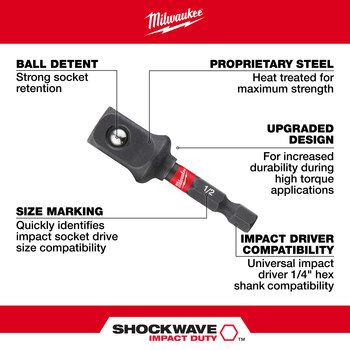Milwaukee SHOCKWAVE Square Socket Adapter 48-32-5034 - Alloy Steel - 60388