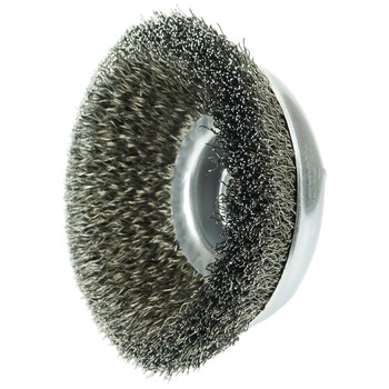 Weiler Wolverine Steel Cup Brush - Threaded Arbor Attachment - 6 in Diameter - 5/8 in-11 UNC Center Hole - 0.020 in Bristle Diameter - 36237