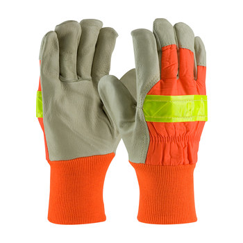 Picture of PIP 125-448 High-Visibility Orange/High-Visibility Yellow/Tan Small Grain Pigskin Leather Full Fingered Work Gloves (Main product image)