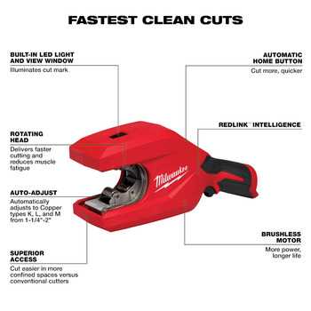Milwaukee M12 Copper Tubing Cutter 2479-20 - 1-1/4 in - 2 in Capacity
