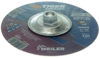 Weiler Tiger Ceramic Cutoff Wheel 58312 - Type 27 - Depressed Center Wheel - 7 in - Ceramic - 60 - S