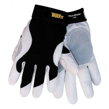 Picture of Tillman TrueFit 1470 Black/White Large Grain Goatskin Leather/Spandex Full Fingered Work Gloves (Main product image)
