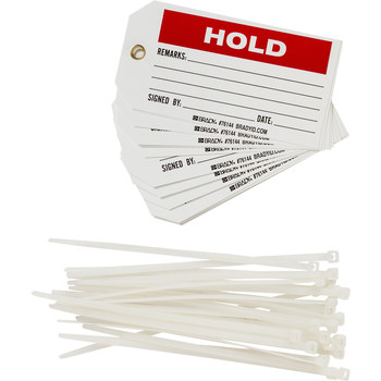 Picture of Brady Black / Red on White Metal Grommet, Self-Laminating Polyester 76144 Equipment Safety Tag (Main product image)