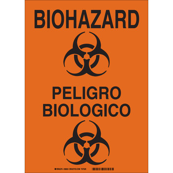Picture of Brady B-401 Polystyrene Rectangle Orange English / Spanish Biohazard Sign part number 38624 (Main product image)