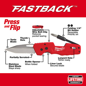 Milwaukee FASTBACK 48-22-1540 Folding Knife - Plastic - 7.87 in - 55145