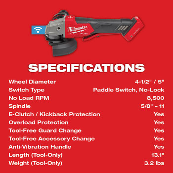 Milwaukee M18 FUEL M18 REDLITHIUM Battery Braking Grinder - 5 in Diameter - 2882-20