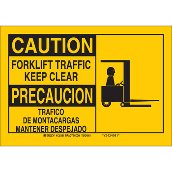 Picture of Brady B-302 Polyester Rectangle Yellow English / Spanish Truck & Forklift Warehouse Traffic Sign part number 125381 (Main product image)