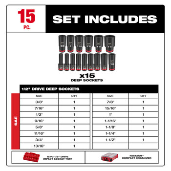 Milwaukee SHOCKWAVE Impact Duty 49-66-6802 6 Point Socket Set - Chrome Molybdenum Steel - 1/2 in Drive - 61154