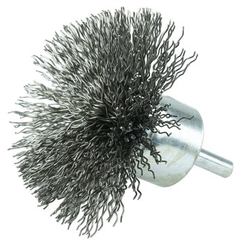 Weiler Steel Cup Brush - Unthreaded Stem Attachment - 3 in Diameter - 0.020 in Bristle Diameter - 10073