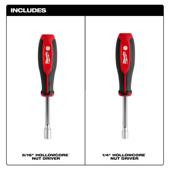 Milwaukee HollowCore 1/4 in, 5/16 in 48-22-2442 Nut Driver Set - Forged Steel - 10.63 in - 67109