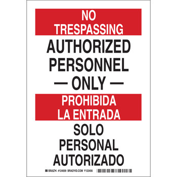 Picture of Brady B-302 Polyester Rectangle White English / Spanish No Trespassing Sign part number 124012 (Main product image)