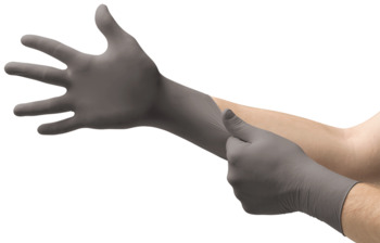 Ansell TouchNTuff GRIP 93-252 Anthracite Grey Medium (7.5-8) Powder Free Disposable Exam Gloves - 9.6 in Length - 5.1 mil Thick - 93250080