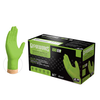 Ammex Gloveworks Disposable Gloves GWGN46100, Size Large, Green