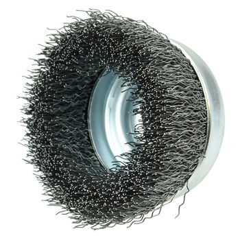 Weiler Wolverine Steel Cup Brush - Threaded Arbor Attachment - 4 in Diameter - 5/8 in-11 UNC Center Hole - 0.020 in Bristle Diameter - 36236