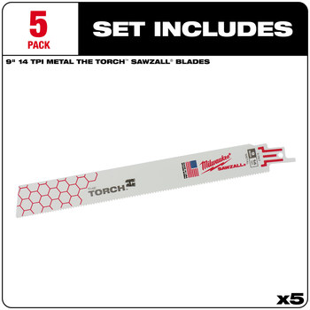 Milwaukee SAWZALL TORCH Reciprocating Saw Blade 48-00-5787 - 14 TPI - 1 in Width x 0.042 in Thick - Bi-Metal