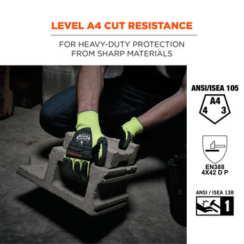 Ergodyne 7141 Lime Large Cut-Resistant Gloves - ANSI A4 Cut Resistance - Nitrile Palm & Fingers Coating - 17914