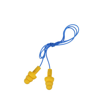 3M E-A-R UltraFit 340-4004 Yellow Universal Thermoplastic Elastomer Foam Reusable Corded Triple-Flange Ear Plugs - 25 dB NRR