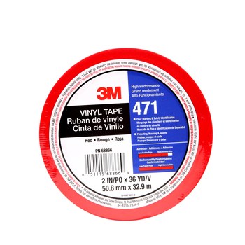 3M 471 Red Marking Tape - 2 in Width x 36 yd Length - 5.2 mil Thick - 68866