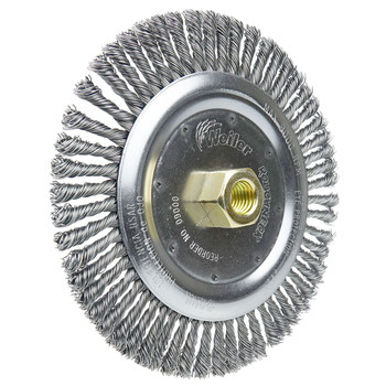 Weiler Roughneck 09000 Wheel Brush - 7 in Dia - Knotted - Stringer Bead Steel Bristle