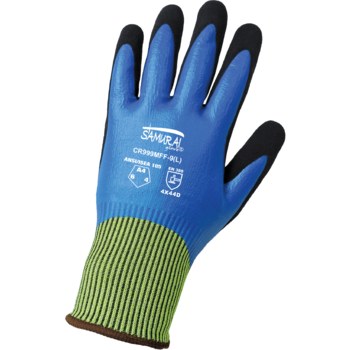 Global Glove Samurai CR999MFF Black/Blue XL Cut-Resistant Glove - ANSI A4 Cut Resistance - Nitrile Palm & Fingertips Coating - CR999MFF/XL