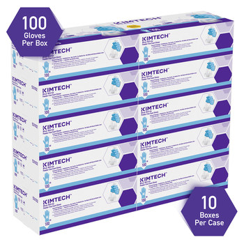 Kimtech Blue Medium Powder Free Disposable Gloves - Medical Exam Grade - 9 in Length - Rough Finish - 6 mil Thick - 53102