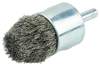 Weiler Stainless Steel Cup Brush - Shank Attachment - 1 in Diameter - 0.010 in Bristle Diameter - Brush Style: Controlled Flare - 10321