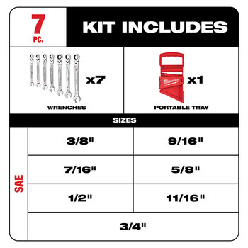 Milwaukee 48-22-9429 Ratcheting Combination Wrench Set - Chrome Vanadium Steel