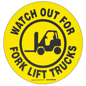 Picture of Brady Toughstripe B-534 Polyester Circle Yellow English Truck & Forklift Warehouse Traffic Sign part number 104501 (Main product image)