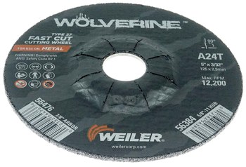 Weiler Wolverine Cutoff Wheel 56476 - Type 27 - Depressed Center Wheel - 5 in - Aluminum Oxide - 24 - T