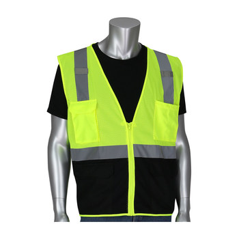 PIP 302-0710B Lime Yellow/Black 3XL Polyester Mesh High-Visibility Vest - 4 Pockets - 616314-24352