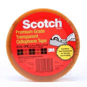 3M Scotch 610 Clear Heat Resistant Box Sealing Tape - 1 1/2 in Width x 72  yd Length - 2.3 mil Thick - 07018