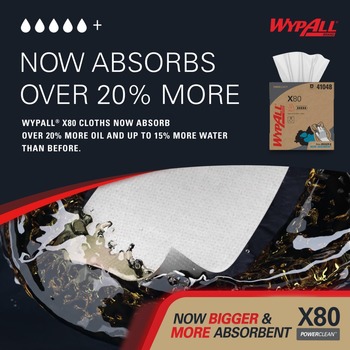 Kimberly-Clark Wypall PowerClean X80 Wiper 41048, Hydroknit, - 9.1 in x 16.8 in - White