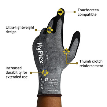 Ansell HyFlex Intercept 11-571 Grey/Black 8 Knitted Cut-Resistant Glove - ANSI A4 Cut Resistance - Nitrile Palm & Fingers Coating - 11571080
