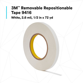 3M 7000123423 White Bonding Tape - 1/2 in Width x 72 yd Length - 2.6 mil Thick - Kraft Paper Liner - 67853