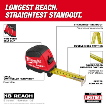 Milwaukee ABS Plastic Tape Measure 48-22-1226 - 1.38 in Width