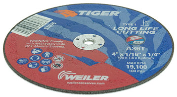 Weiler Tiger Cut-Off Wheel 57076 - Type 1 (Straight) - 4 in - Aluminum Oxide - 36 - T