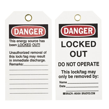Brady 65454 Lockout / Tagout Tag, 3 in x 5 3/4 in, Cardstock, Black ...