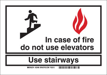 Picture of Brady B-120 Fiberglass Reinforced Polyester Rectangle White English In Case Of Fire Sign part number 122707 (Main product image)
