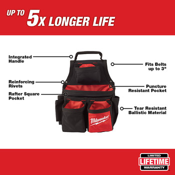 Milwaukee Red/Black 1680D Ballistic Nylon Carpenter's Pouch - 11 in Length - 13 in Wide - 48-22-8121