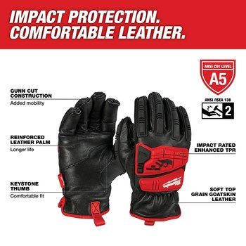 Buy Milwaukee Impact Cut Level 3 Goatskin Leather Work Gloves XL, Red &  Brown