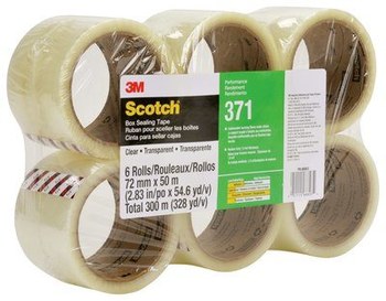 3M Scotch 371 Clear Box Sealing Tape - 72 mm Width x 50 m Length - 1.8 mil Thick - 68803