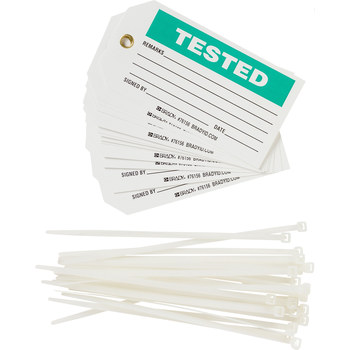 Picture of Brady Black / Orange on White Metal Grommet, Self-Laminating Polyester 76156 Equipment Safety Tag (Main product image)