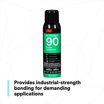 3M Hi-Strength 90 Spray Adhesive - Clear 24 fl oz Inverted Aerosol Can - 17.6 fl oz Net Weight - 07278